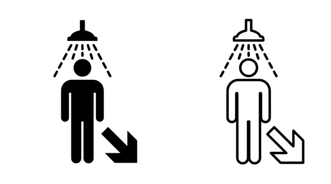 Minimalist shower icon with person and direction arrow in vector style