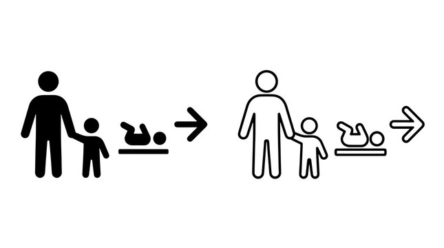 Minimalist family lifecycle progression icons showing growth stages from adult to baby