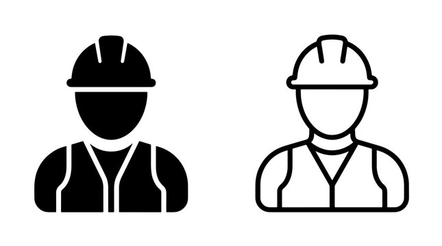 Minimalist construction worker icons featuring hard hat and safety vest symbols