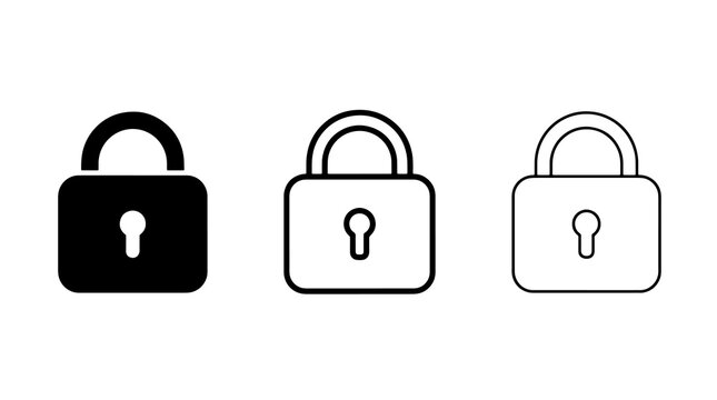 Minimalist padlock vector icons featuring solid and outline styles for security design