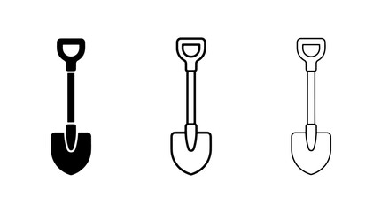 Minimalist shovel icons in solid and outline vector style for landscaping © junaid