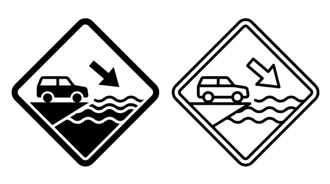 Minimalist black car ferry sign icon vector set showing vehicle entering water