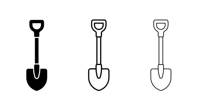 Minimalist shovel icons in solid and outline vector style for landscaping