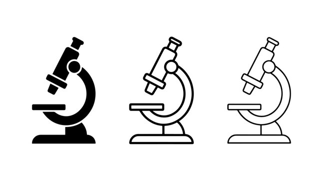 Minimalist microscope icons featuring flat and outline vector styles for scientific design