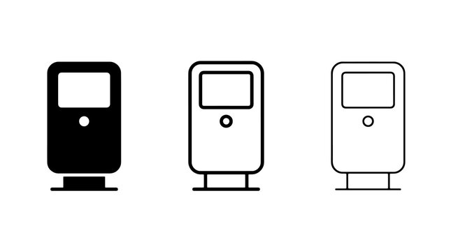 Minimalist kiosk terminal icon set showing digital signage options in black outline style