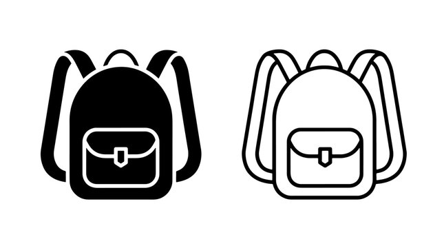 Minimalist backpack vector icons with solid and outline styles for school or travel design