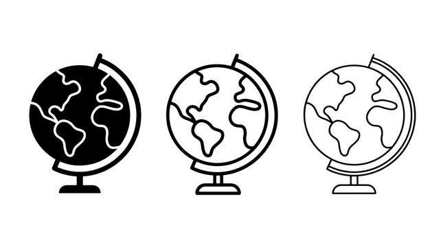 Minimalist globe vector set featuring earth spheres in distinct graphic styles
