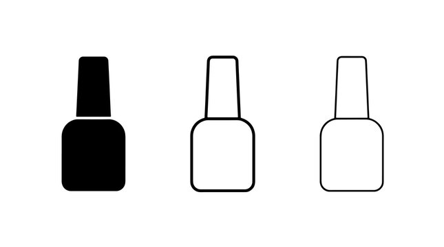 Minimalist nail polish bottles vector icon set in flat black outline style