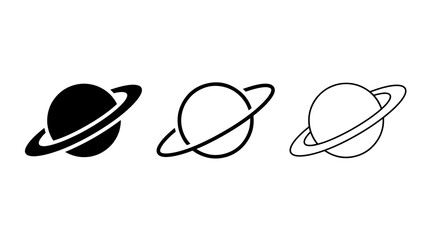 Minimalist planet icons featuring ringed celestial bodies in simple line art style © junaid