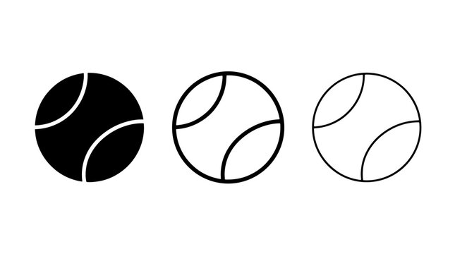 Minimalist tennis ball icons showing different outline and solid graphic styles