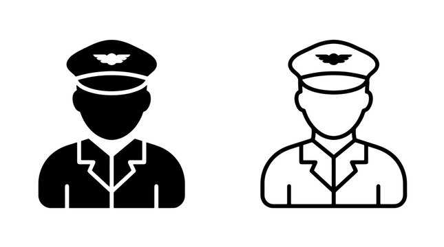 Minimalist pilot icon vector set featuring captain uniform and aviation cap symbols