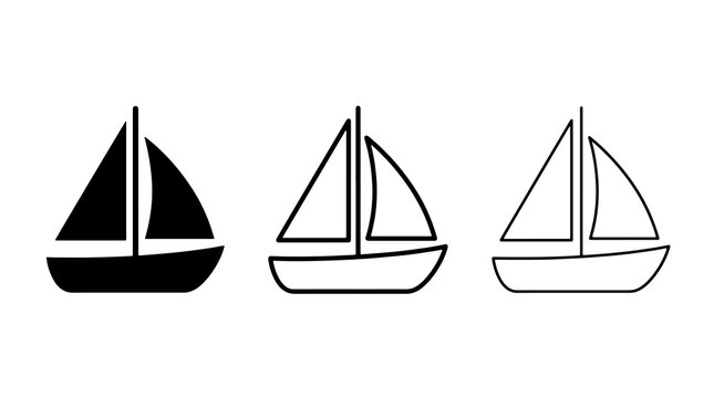 Minimalist sailboat icons set featuring black outline and silhouette styles for marine design