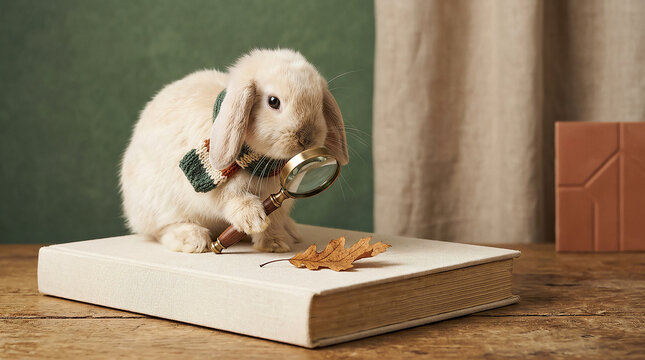 Cute rabbit in a cozy indoor setting with natural light and neutral background