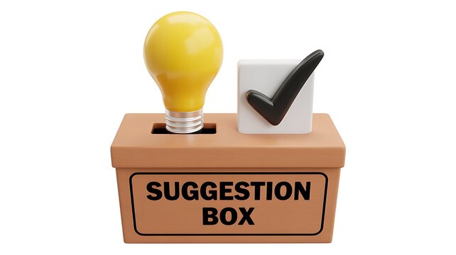 Suggestion box with light bulb and check mark representing ideas and creative solutions