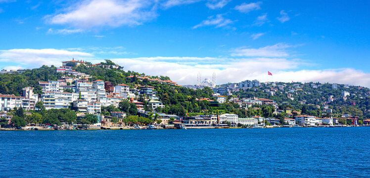 Istanbul bosphorus waterway showing city panorama and historical buildings