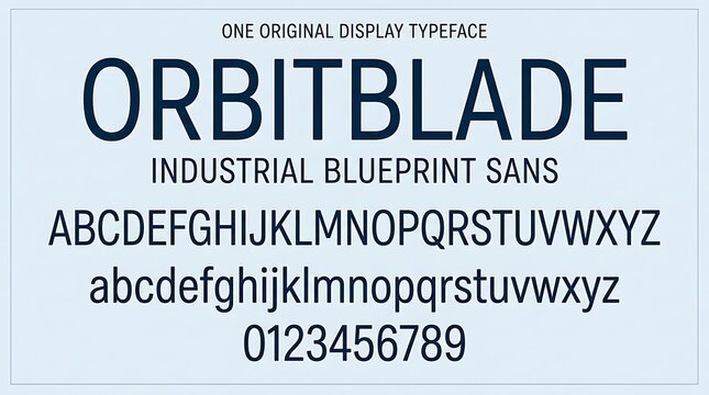 Orbitblade Industrial Blueprint Sans Display Typeface with Uppercase Lowercase and Numbers