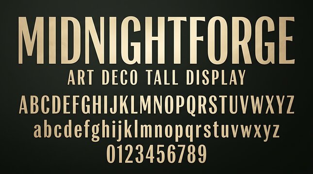 Midnightforge Art Deco Tall Display Font Alphabet and Numbers