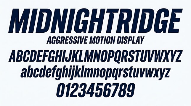 Midnightridge Aggressive Motion Display Italic Font Alphabet and Numbers