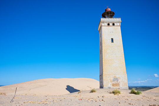 View of the Rubjerg Knude lighthouse on the island Vendsyssel-Thy in Denmark.