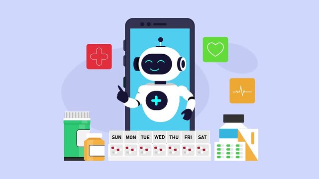 AI Healthcare Assistant and Smart Medical Reminder App cartoon animation