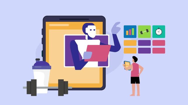 AI Personal Trainer and Fitness Coaching App cartoon animation