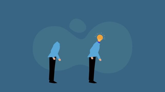 Businessman with Lightbulb Head Leading Headless Figures cartoon animation
