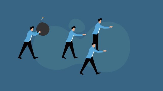 Businessmen Walking blindly while one Carries a Burning Bomb cartoon animation