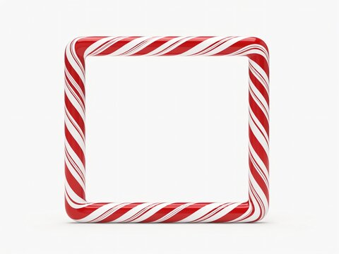 Square frame made of red and white striped candy cane