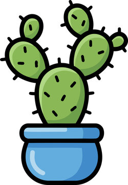 Prickly Pear Cactus with Spines in Cute Blue Pot Icon