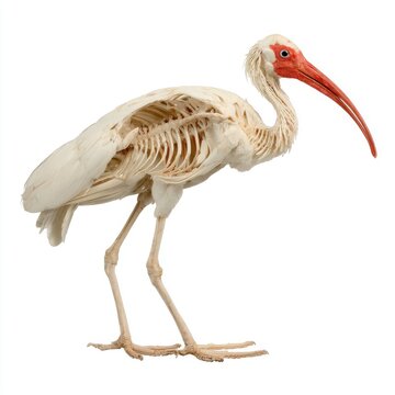 Anatomical Skeleton Of An Ibis Bird With Detailed White Bone Structure Against White Background