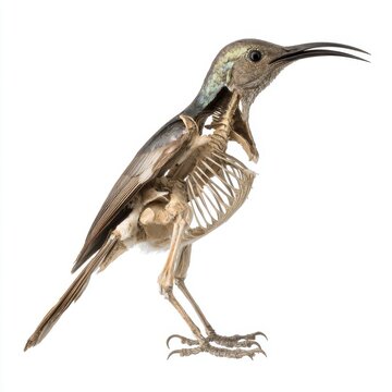 Anatomical Skeleton Specimen Of A Small Hummingbird Bird Against A Clean White Background