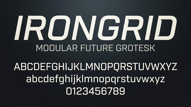 Iron Grid Modular Future Grotesk Font Alphabet and Numbers