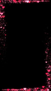 valentines day hearts neon lights and glitter stars trails border frame alpha channel animation,shiny glowing heart romantic love celebration overlay vertical social media motion design element