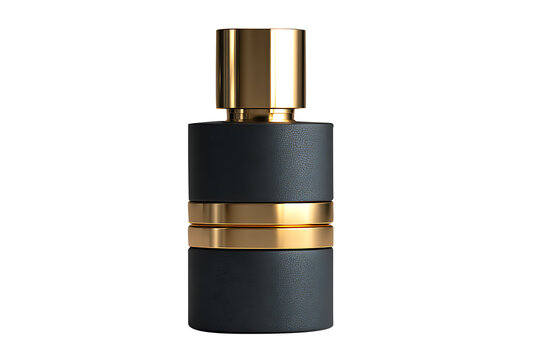 Luxury perfume bottle with sleek modern design on white background
