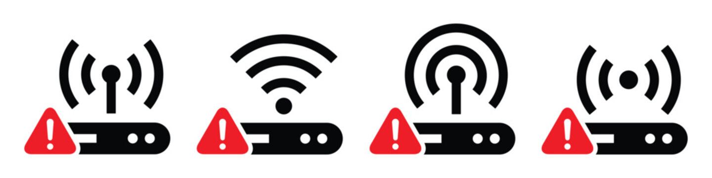 Wifi router error warning icon illustration