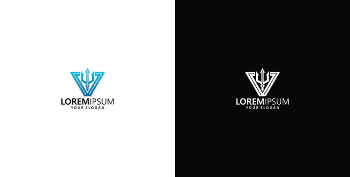 Geometric trident letter W logo template with modern line art style for tech or security brand identity