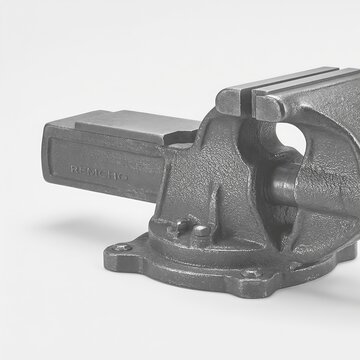Sturdy cast iron bench vise on white surface