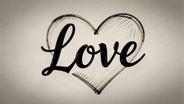 Heart Symbol with Love Script: A stylized heart outline rendered with sketchy lines encloses the handwritten word Love.