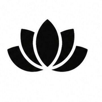 Elegant black lotus emblem made from polished obsidian stone, symmetrical five-petal composition, glossy reflective surface, isolated white background, professional studio photography, soft diffused l
