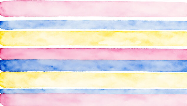 Watercolor Stripes: A vibrant composition of horizontally oriented watercolor stripes in pink, blue, and yellow, creating a playful and artistic background.