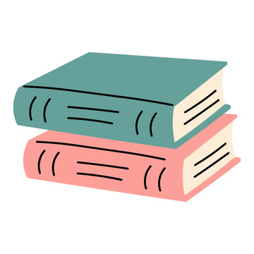 Stack of two closed hardcover books in teal and pink colors isolated on white background. Reading literature element for educational mobile apps, library web banners, and bookstore graphics