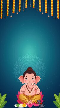 Cute Ganpati Bappa with Flower Garland for Ganesh Chaturthi Greeting Motion Video