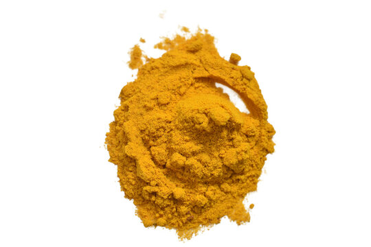 Aromatic culinary spice called turmeric on a white background.
