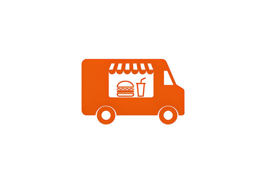  An Orange Food Truck Icon with Burger and Soda Minimalist Vector Illustration on white background.