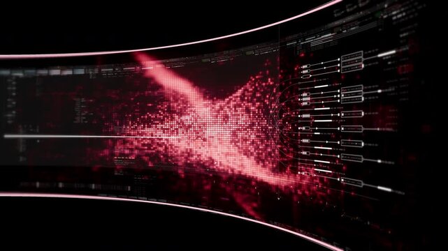 Abstract particle motion with vibrant colors, digital flowing particles, VR, futuristic sci-fi, tech innovation, and immersive cyber space background