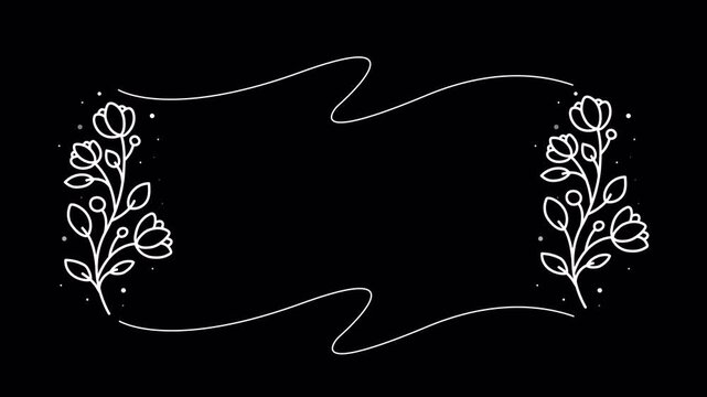 Animated Hand-Drawn Floral Banner with Botanical Flowers, Leaves, Decorative Dots, and Elegant Curved Lines