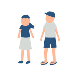 Fototapeta premium 半袖を着た二人の子供のイラスト