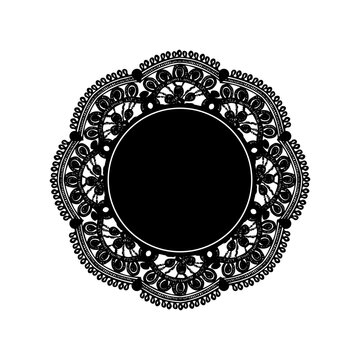 Vintage lace frame with floral ornaments, elegant handcrafted element. Wedding invitation, bridal stationery, textile design, fabric decoration concept. Hand drawn isolated vector illustration.