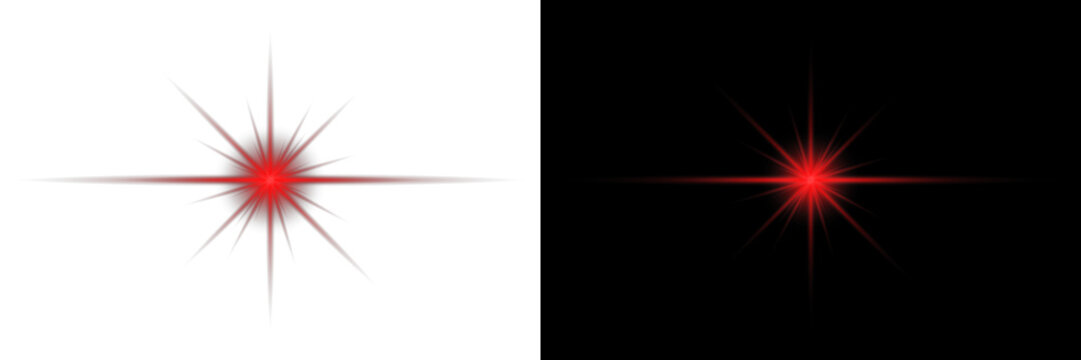 Bright Red Lens Flare Light Effect Isolated on Transparent and Black Background