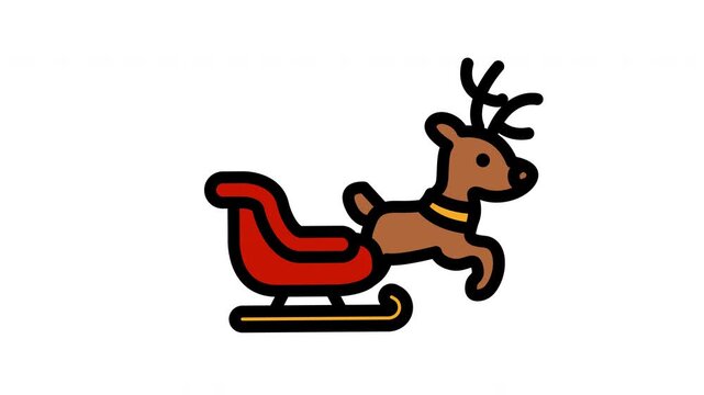 Reindeer pulling christmas sleigh icon animation set